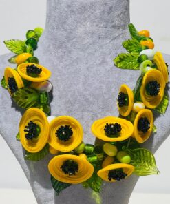 handmade glass fusion necklace with yellow and green flowers