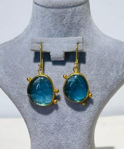 blue three dove handmade glass fusion earrings