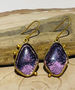 Purple three dove handmade glass fusion earrings