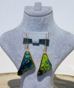 blue green rainforest handmade abstract glass fusion earrings
