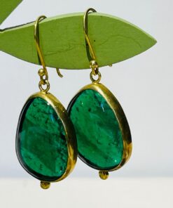 forest green handmade abstract glass fusion earrings