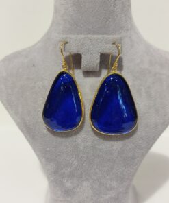 Deep ocean blue handmade abstract glass fusion earrings