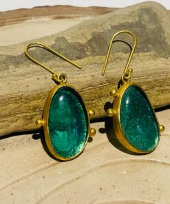 teal handmade abstract glass fusion earrings