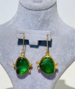aqua green handmade abstract glass fusion earrings
