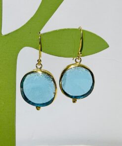 turquoise blue handmade abstract glass fusion earrings