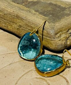 aqua blue handmade abstract glass fusion earrings