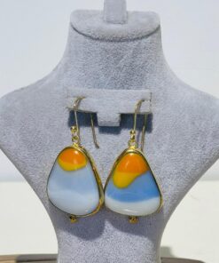 orange blue white handmade abstract glass fusion earrings