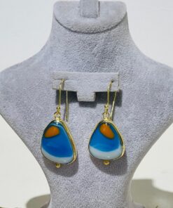 white blue orange Handmade Abstract Glass Fusion Earrings