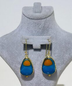 blue orange Handmade Abstract Glass Fusion Earrings