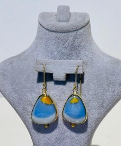 blue orange white Handmade Abstract Glass Fusion Earrings