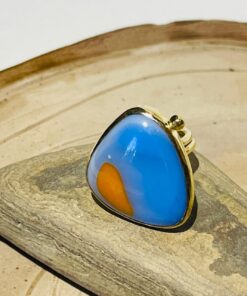 blue melon orange triangle glass fusion handmade ring