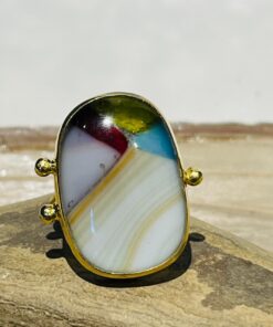 geometric multicolor glass fusion handmade ring