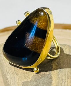 black brown patterned handmade glass fusion ring