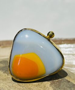 white melon orange colored triangle handmade glass fusion ring
