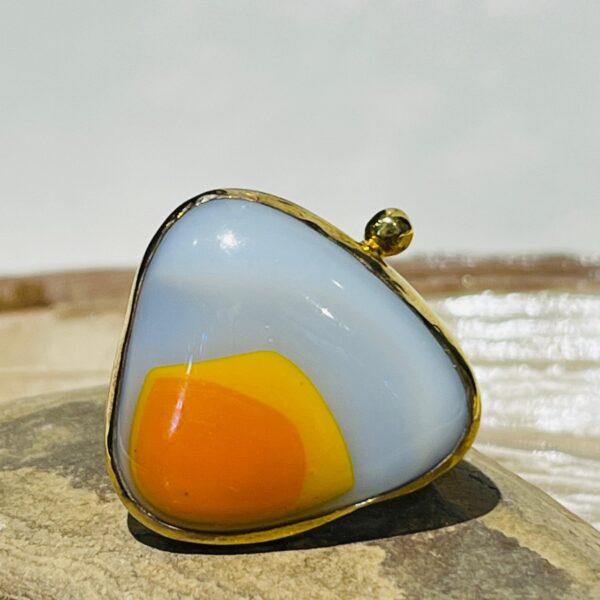 white melon orange colored triangle handmade glass fusion ring