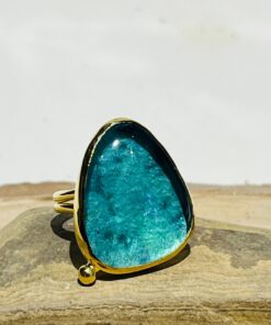 aqua blue triangle handmade glass fusion ring