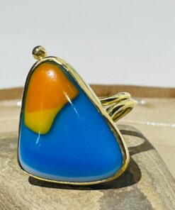 blue orange triangle handmade glass fusion ring