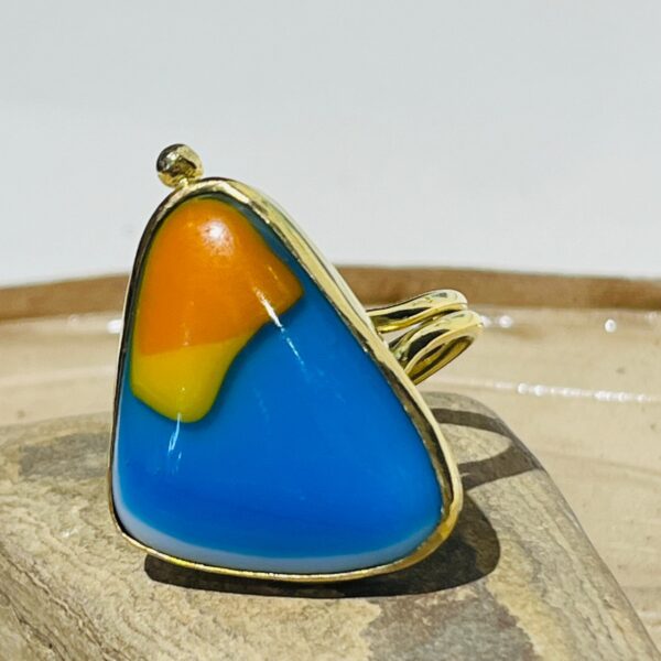 blue orange triangle handmade glass fusion ring