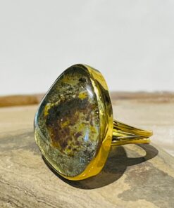 meteor stone themed brown handmade glass fusion ring