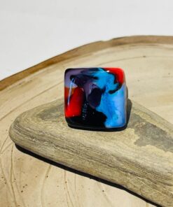 blue red black square handmade glass fusion ring
