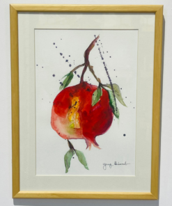 Pomegranate Fruit Watercolor Wooden Framed Painting Symbol of Abundance and Wealth