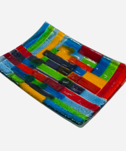 Rainbow glass fusion serving plate